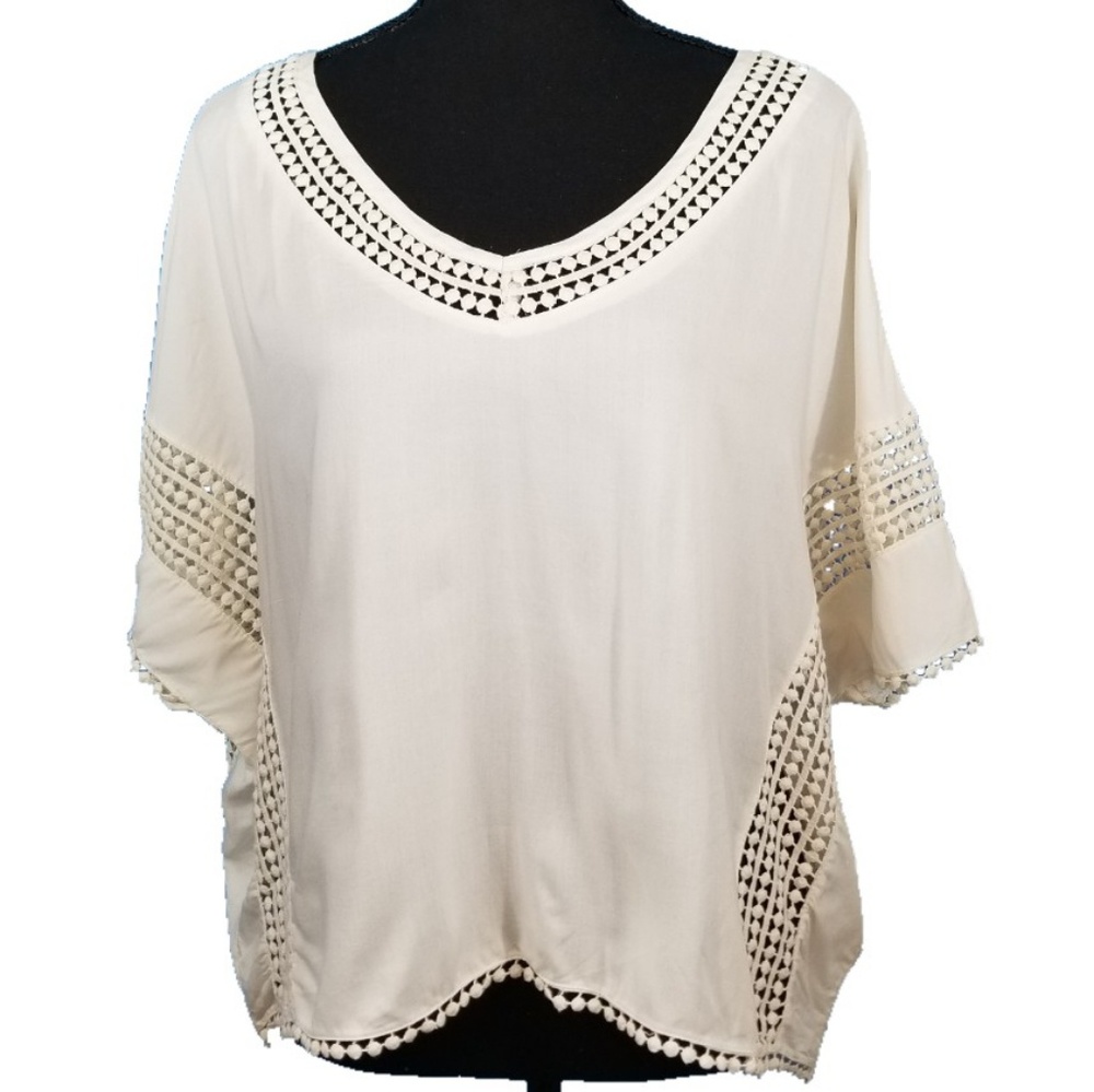 Divided by H&M White Boho Crop Top sz 10